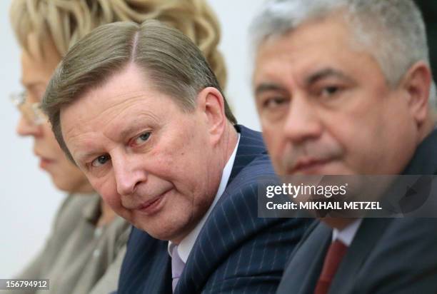 Russian Interior Minister Vladimir Kolokoltsev and Kremlin Chief-of-Staff Sergei Ivanov attend on November 21, 2012 a Security Council meeting at the...