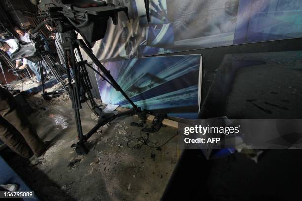 General view of the burnt down office of Al Jazeera satellite television channel is seen on November 21, 2012 in Cairo. An office of the Arab...