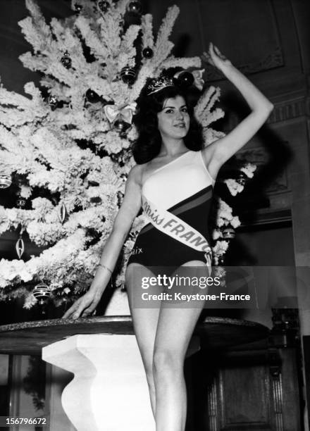 Miss France 1965, Christine Sibellin, Miss Lyon posing in Versailles, France, on January 01, 1965.