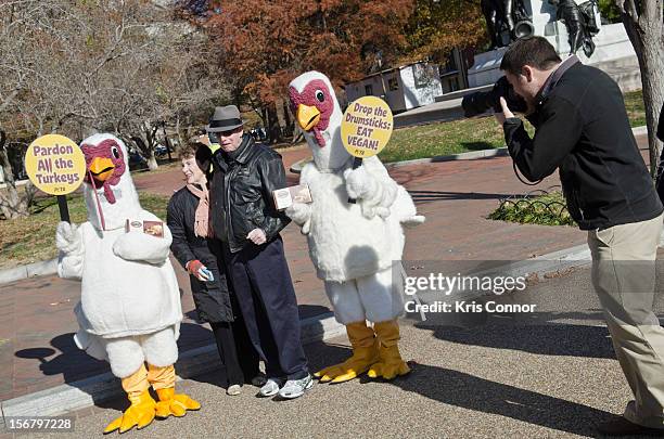 Members of PETA promote a meat free holiday season at the White House on November 21, 2012 in Washington, DC.