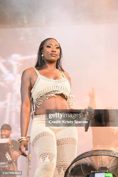 French singer, Aya Nakamura performs onstage during the Lollapalooza Paris Festival - Day Three on July 23, 2023 in Paris, France.