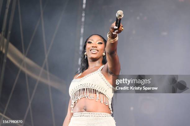 French singer, Aya Nakamura performs onstage during the Lollapalooza Paris Festival - Day Three on July 23, 2023 in Paris, France.