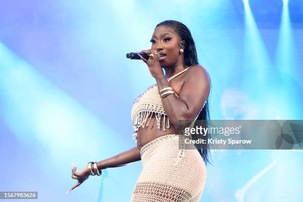 French singer, Aya Nakamura performs onstage during the Lollapalooza Paris Festival - Day Three on July 23, 2023 in Paris, France.