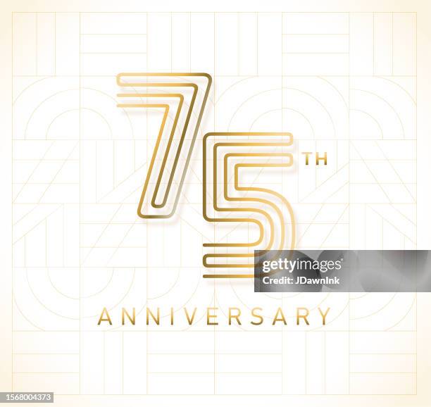 golden 75 year anniversary square logo geometric typography design - number 75 stock illustrations