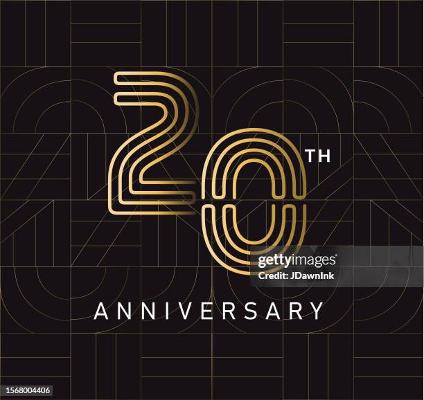 ilustraciones, imágenes clip art, dibujos animados e iconos de stock de diseño de tipografía geométrica del logotipo cuadrado golden 20 year anniversary - 20° aniversario
