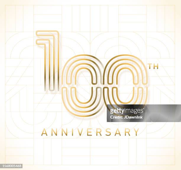golden 100 year anniversary square logo geometric typography design - 100 stock illustrations