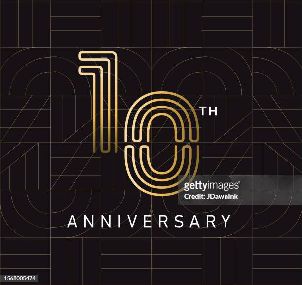 golden 10 year anniversary square logo geometric typography design - 10 stock illustrations
