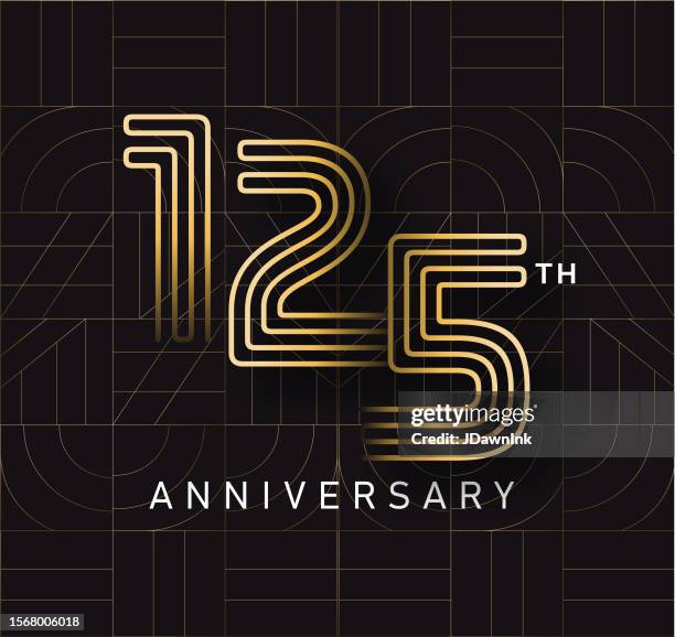 illustrazioni stock, clip art, cartoni animati e icone di tendenza di golden 125 year anniversary logo quadrato disegno tipografico geometrico - auguri di buon anniversario