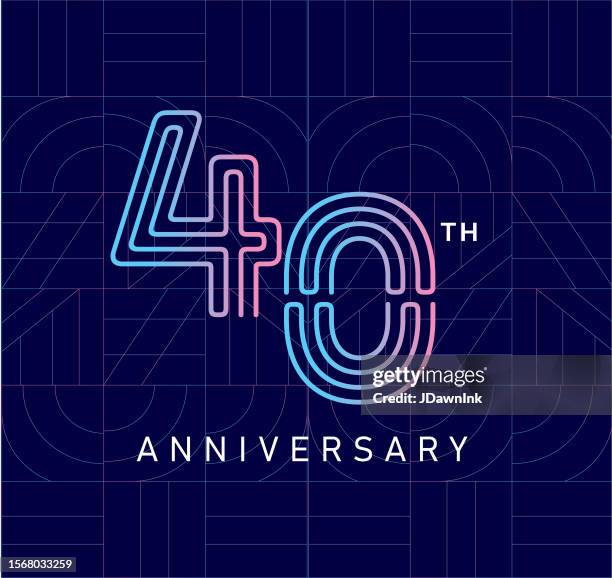 ilustrações, clipart, desenhos animados e ícones de aniversário de 40 anos do logotipo quadrado design tipográfico geométrico - 40th anniversary