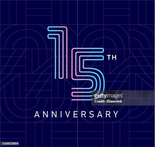 15 year anniversary square logo geometric typography design - number 15 stock illustrations