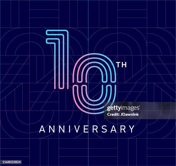 10-jähriges jubiläum quadratisches logo geometrisches typografie-design - 10th anniversary stock-grafiken, -clipart, -cartoons und -symbole