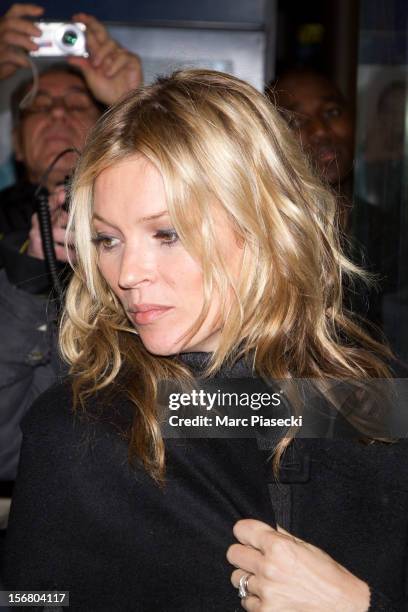 Supermodel Kate Moss is sighted at the 'Gare du Nord' on November 21, 2012 in Paris, France.