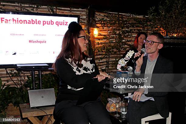 Quizmasters Rebecca Ward and Jack Sunnucks host the Vodafone Fashionable Pub Quiz at Shoreditch House on November 21, 2012 in London, United Kingdom....