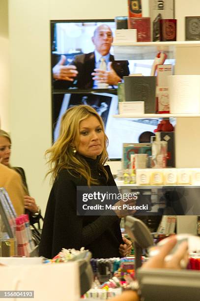 Supermodel Kate Moss is seen at the 'Colette' store on November 21, 2012 in Paris, France.