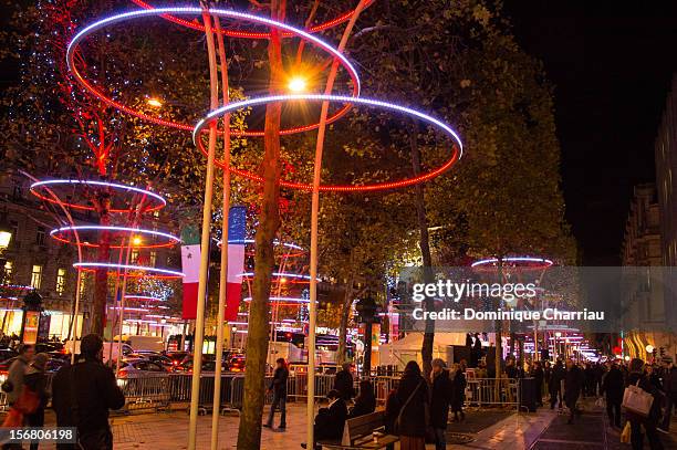 General View of the Christmas lights along the Champs Elysees on November 21, 2012 in Paris, France.