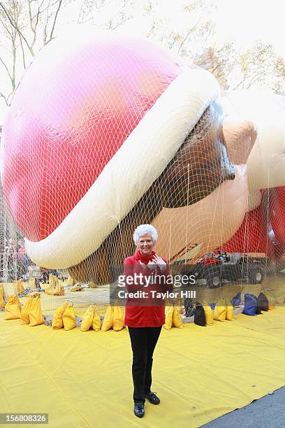 The Elf on the Shelf" co-author Carol Aebersold celebrates the new "Elf on the Shelf" balloon during the 86th Annual Macy's Thanksgiving Day Parade's...