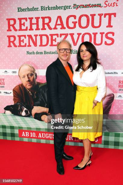 Simon Schwarz and his wife director Alexandra Makarova during the photocall prior the premiere of "Rehragout Rendezvous" at Hotel Bayerischer Hof on...