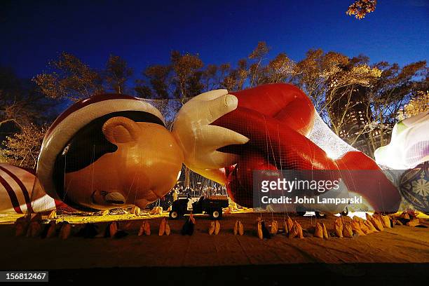 The Elf on The Shelf is readied for the 86th Annual Macy's Thanksgiving Day Parade's "Inflation Eve" on November 21, 2012 in New York City.