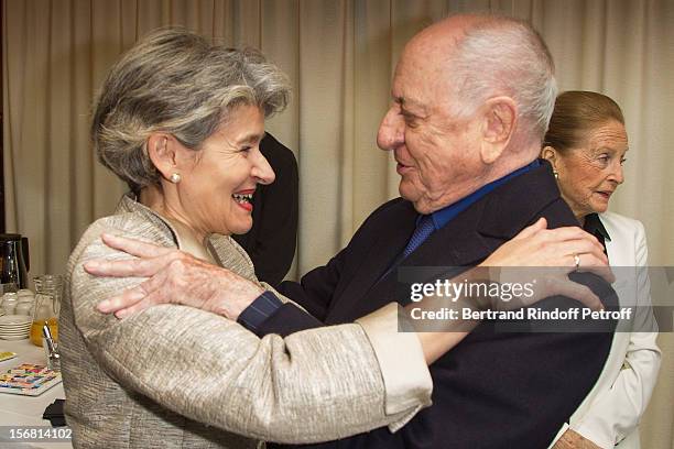 Secretary general Irina Bokova and Pierre Berge attend Domingo's induction ceremony as Goodwill Ambassador of UNESCO, at UNESCO on November 21, 2012...