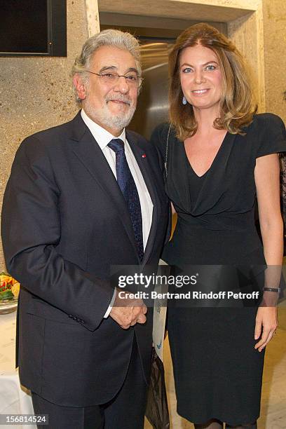 Tenor/conductor Placido Domingo and Baroness Arielle de Rothschild attend Domingo's induction ceremony as Goodwill Ambassador of UNESCO at UNESCO on...