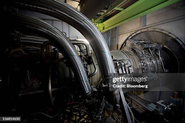 Gas turbine for a pump to drain water stands at the Metropolitan Area Outer Underground Discharge Channel in Kasukabe City, Saitama Prefecture,...