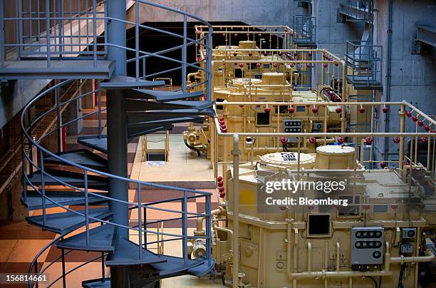 Pumps to drain water stand in the Metropolitan Area Outer Underground Discharge Channel in Kasukabe City, Saitama Prefecture, Japan, on Wednesday,...