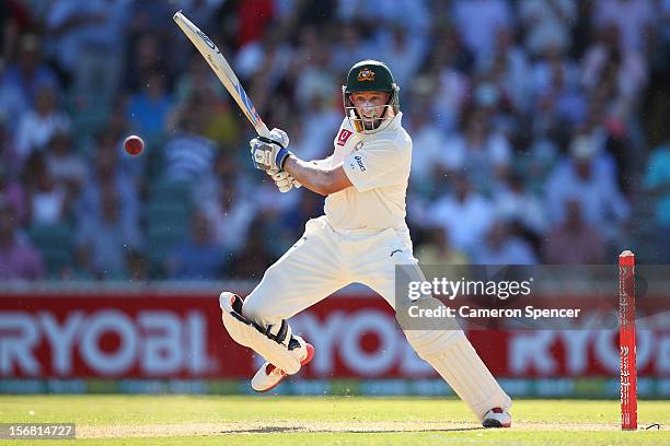 Michael Hussey of Australia bats during day one of the 2nd Test match between Australia and South Africa at Adelaide Oval on November 22, 2012 in...