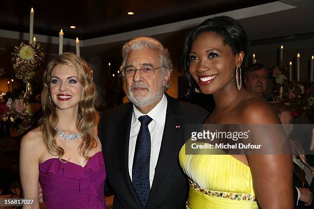 Micaela Oeste, Placido Domingo and Angel Blue attend the Placido Domingo Named Goodwill Ambassador Of Unesco ceremony and dinner at UNESCO on...