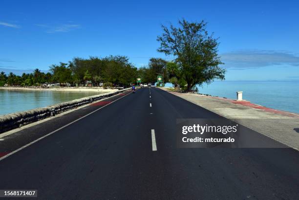 stewart causeway - links eita to ambo, south tarawa, kiribati - pacific islands stock pictures, royalty-free photos & images
