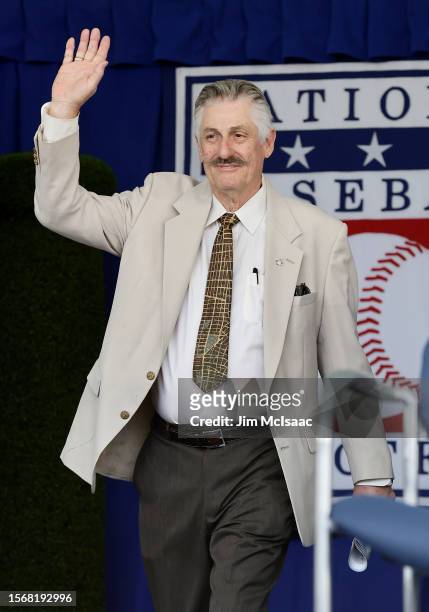 Hall of Famer Rollie Fingers is introduced during the Baseball Hall News  Photo - Getty Images