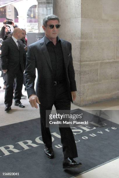 Actor Sylvester Stallone arrives at the 'Musee des Arts Decoratifs' on November 22, 2012 in Paris, France.