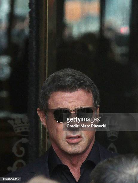 Actor Sylvester Stallone is sighted leaving the 'Hotel de Crillon' on November 22, 2012 in Paris, France.