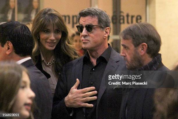 Actor Sylvester Stallone, his wife Jennifer Flavin, his daughters Scarlet Rose and Sisitine Rose are sighted at the 'Carrousel du Louvre' on November...