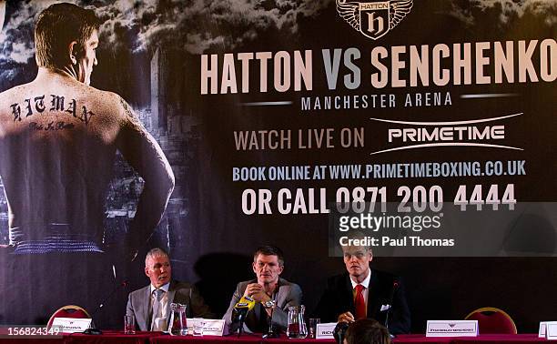 Boxer Ricky Hatton speaks during a media interview at the Manchester Town Hall on November 22, 2012 in Manchester, England. Hatton has his comeback...