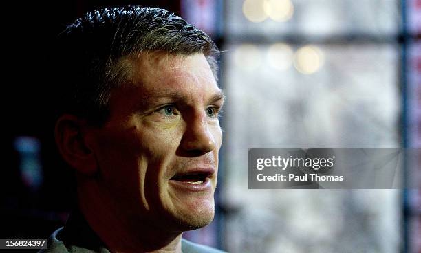 Boxer Ricky Hatton speaks during a media interview at the Manchester Town Hall on November 22, 2012 in Manchester, England. Hatton has his comeback...