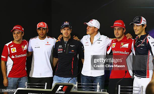 Felipe Massa of Brazil and Ferrari, Lewis Hamilton of Great Britain and McLaren, Sebastian Vettel of Germany and Red Bull Racing, Michael Schumacher...