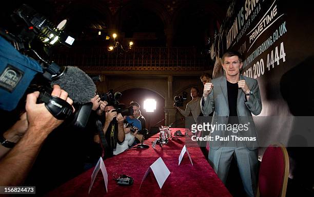 Boxer Ricky Hatton poses for a photograph after a press conference at the Manchester Town Hall on November 22, 2012 in Manchester, England. Hatton...