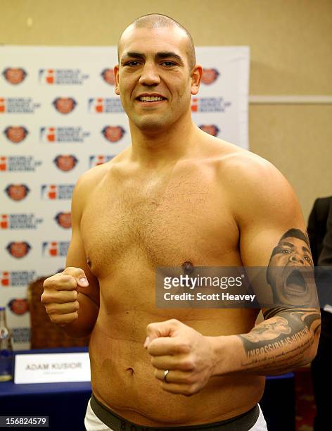 Matteo Modugno of Italia Thunder during the official weigh in ahead of British Lionhearts v Italia Thunder in the World Series of Boxing on November...