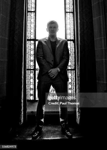 Boxer Ricky Hatton poses for a photograph during the Head-to-Head press conference at the Manchester Town Hall on November 22, 2012 in Manchester,...