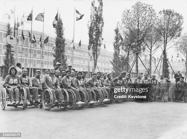 The Italian team at the Olympic village before the start of the first international Paralympic Games, Rome, 16th September 1960. The games were known...