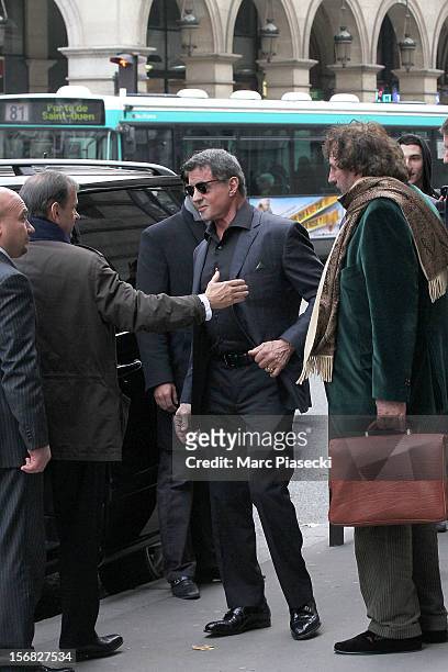 Actor Sylvester Stallone is sighted leaving the 'Musee des Arts decoratifs' on November 22, 2012 in Paris, France.