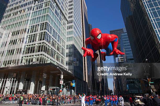 The Spiderman balloon makes its way down Sixth Avenue during the 86th Annual Macy's Thanksgiving Day Parade on November 22, 2012 in New York City....