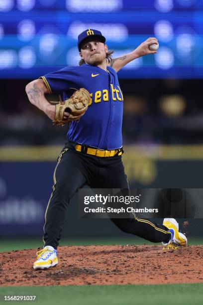 Gabe Speier of the Seattle Mariners pitches against the Toronto Blue Jays at T-Mobile Park on July 21, 2023 in Seattle, Washington.