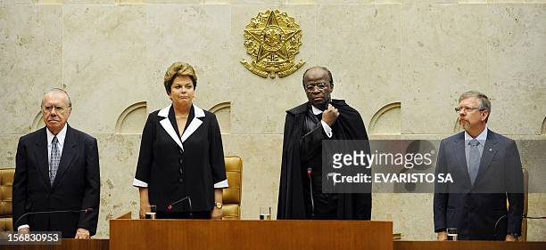 Brazilian President Dilma Rousseff , Senate's President Jose Sarney and Lower House's President Marco Maia attend the inauguration of Brazil judge...