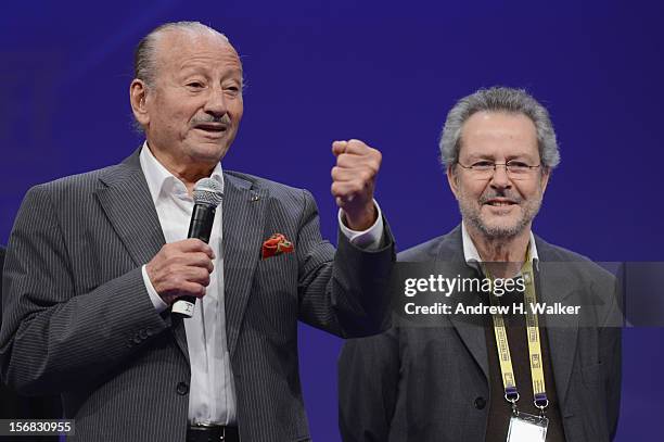 Merzak Allouache recieves the award for Best Narrative Film for 'The Repentant attends the Awards Ceremony at the Al Rayyan Theatre during the 2012...