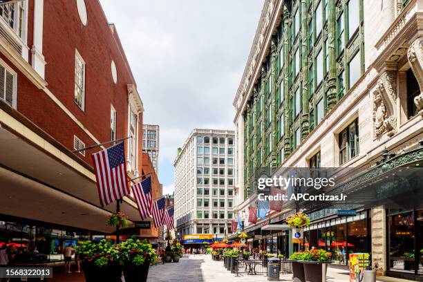 summer street - downtown crossing - boston massachusetts - summer street stock pictures, royalty-free photos & images