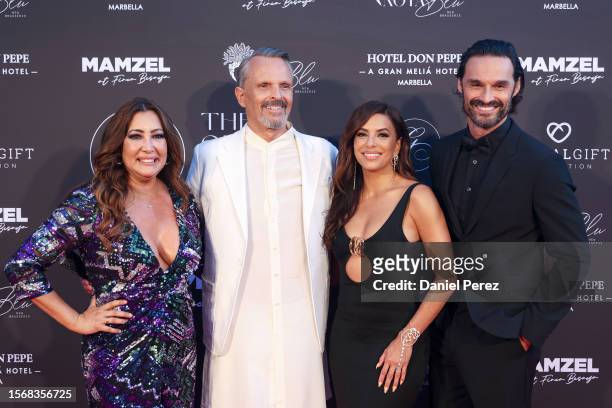 Maria Bravo, Miguel Bose, Eva Longoria and Ivan Sanchez attend the Global Gift Gala Red Carpet at Hotel Don Pepe on July 24, 2023 in Marbella, Spain.