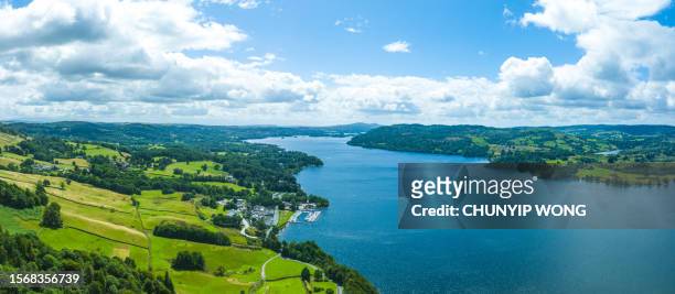 aerial view of waterhead and ambleside in lake district, a region and national park in cumbria in northwest england - ambleside imagens e fotografias de stock
