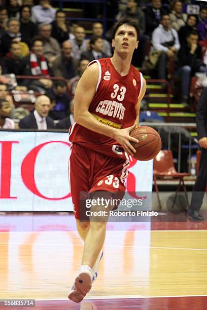 Marko Tomas, #33 of Cedevita Zagreb in action during the 2012-2013 Turkish Airlines Euroleague Regular Season Game Day 7 between EA7 Emporio Armani...