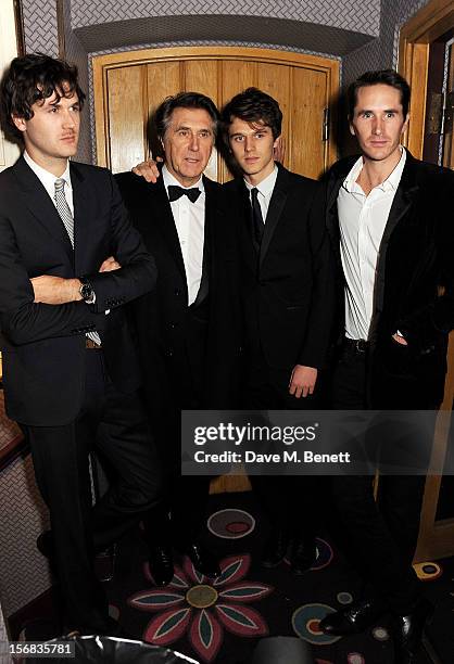 Bryan Ferry poses with sons Isaac, Tara and Otis at the launch of his new album 'The Jazz Age' at Annabels on November 22, 2012 in London, England.